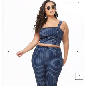 Forever 21+ Striped Denim Cropped Cami Top 1x